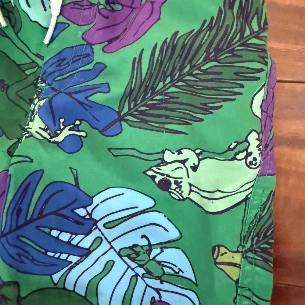 Hanna Andersson Kids Sunblock Swim Shorts Green Jungle Chameleon Frog Print US 3